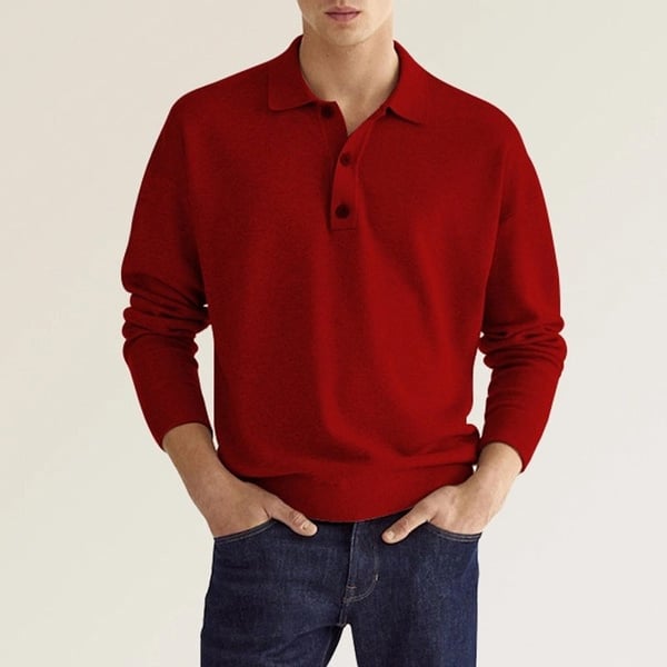 Jacob – Polo da uomo Casual con Revers larghi e Maniche Lunghe